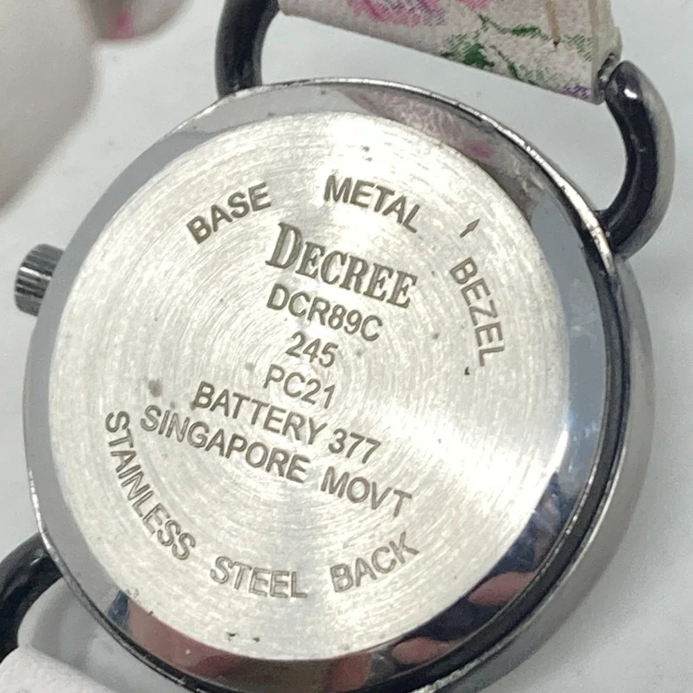 Decree Womens Watch 30mm Silver Tone Gunmetal Floral Spring New Battery 8.5